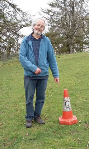 Graeme Lamble and a traffic cone