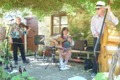 Jo, Dave and Roger at an Open Gardens gig, July 2013. Ah summer!