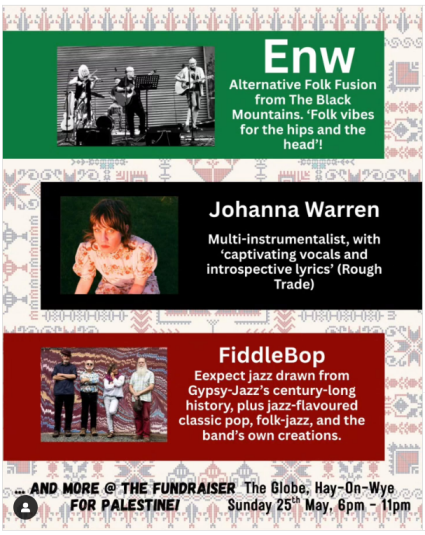 Benefit gig for Palestine: The Globe at Hay, 25 May 2025