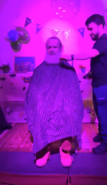 Paul being shaved for charity, November 2021.