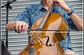 Ian plays his cello. Brecon Jazz/Fringe Festival, 8 August 2026. Photo: <a href="https://www.facebook.com/BreconAreaLiveMusicPhotos" target="_blank" rel="noopener">Barry Hill</a>