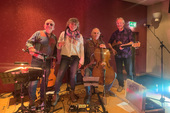 After-gig jollity: FiddleBop at the Dragon Theatre, Barmouth, on 25 September 2026