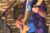 Graeme, in a lovely purple shirt. FiddleBop at the Six Bells, Bishops Castle, 16 August 2026