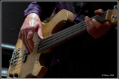Whose hands are these, playing his fretless bass? FiddleBop at the Foundry on 17 September 2025. Photo: <a href="https://www.facebook.com/BreconAreaLiveMusicPhotos" target="_blank" rel="noopener">Barry Hill</a>