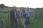 Mike Bennett, Dave, Jo and Martin propping up a fence before a private party gig in Yeovil, August 2015