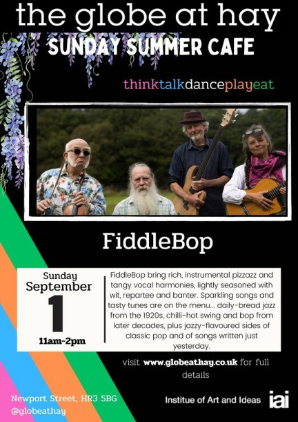 Sunday Summer Cafe at the Hay Globe, poster for FiddleBop on 1 Sept 2024