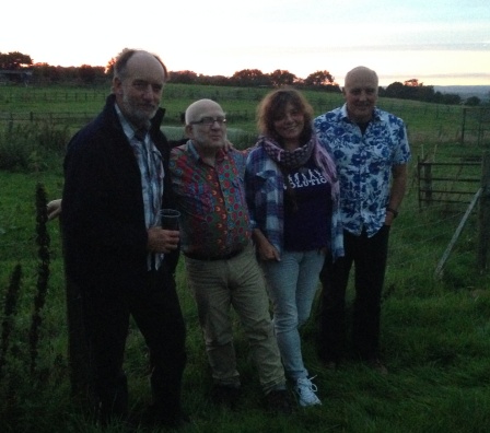 Mike, Dave, Jo, and Martin before an open-air gig near Yeovil. Ooo arr, ooo arr!